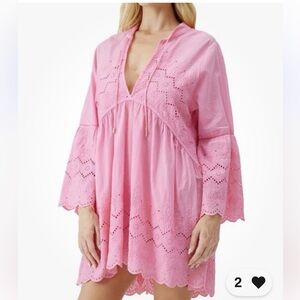 NWT Melissa Odabash Sebenna Pink Eyelet Swim Coverup Large